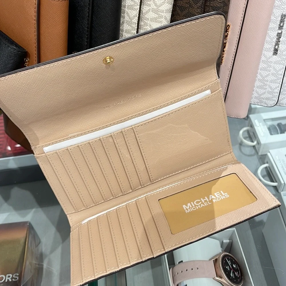 MICHAEL KORS JET SET TRAVEL LARGE TRIFOLD WALLET BUFF COLOR